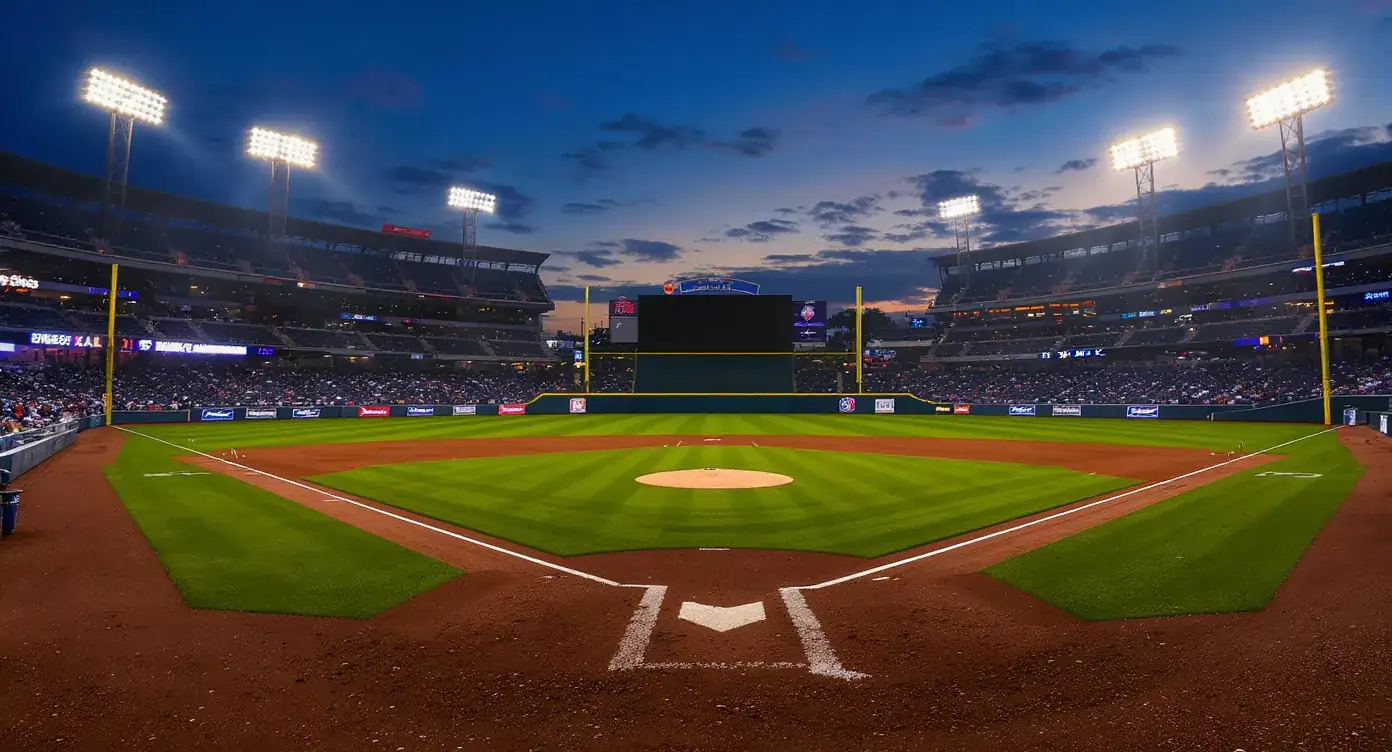 Baseball diamond with scoreboard and betting lines overlay